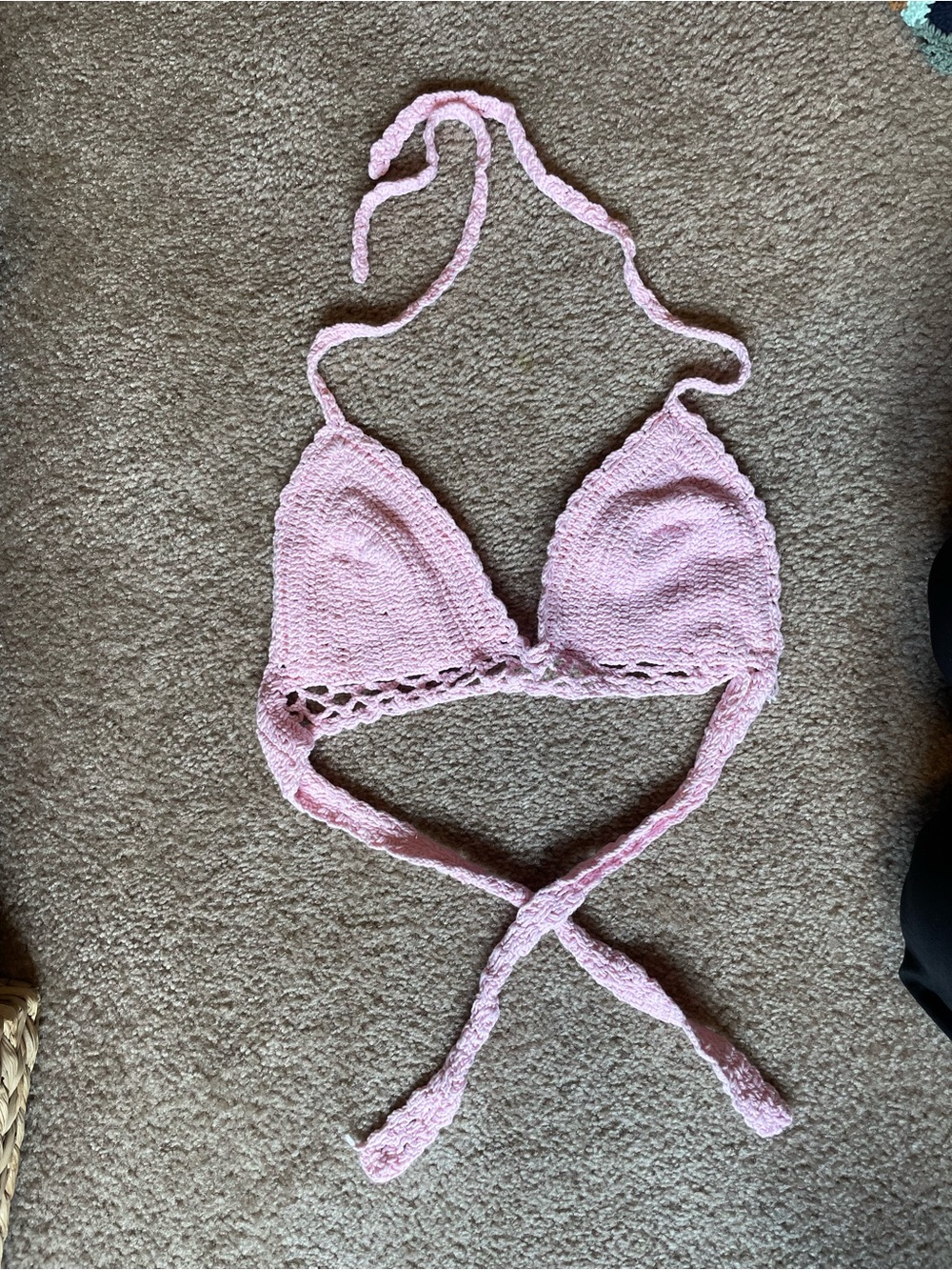 Pink Crochet Triangle Bikini Top - Women Swim Bikini